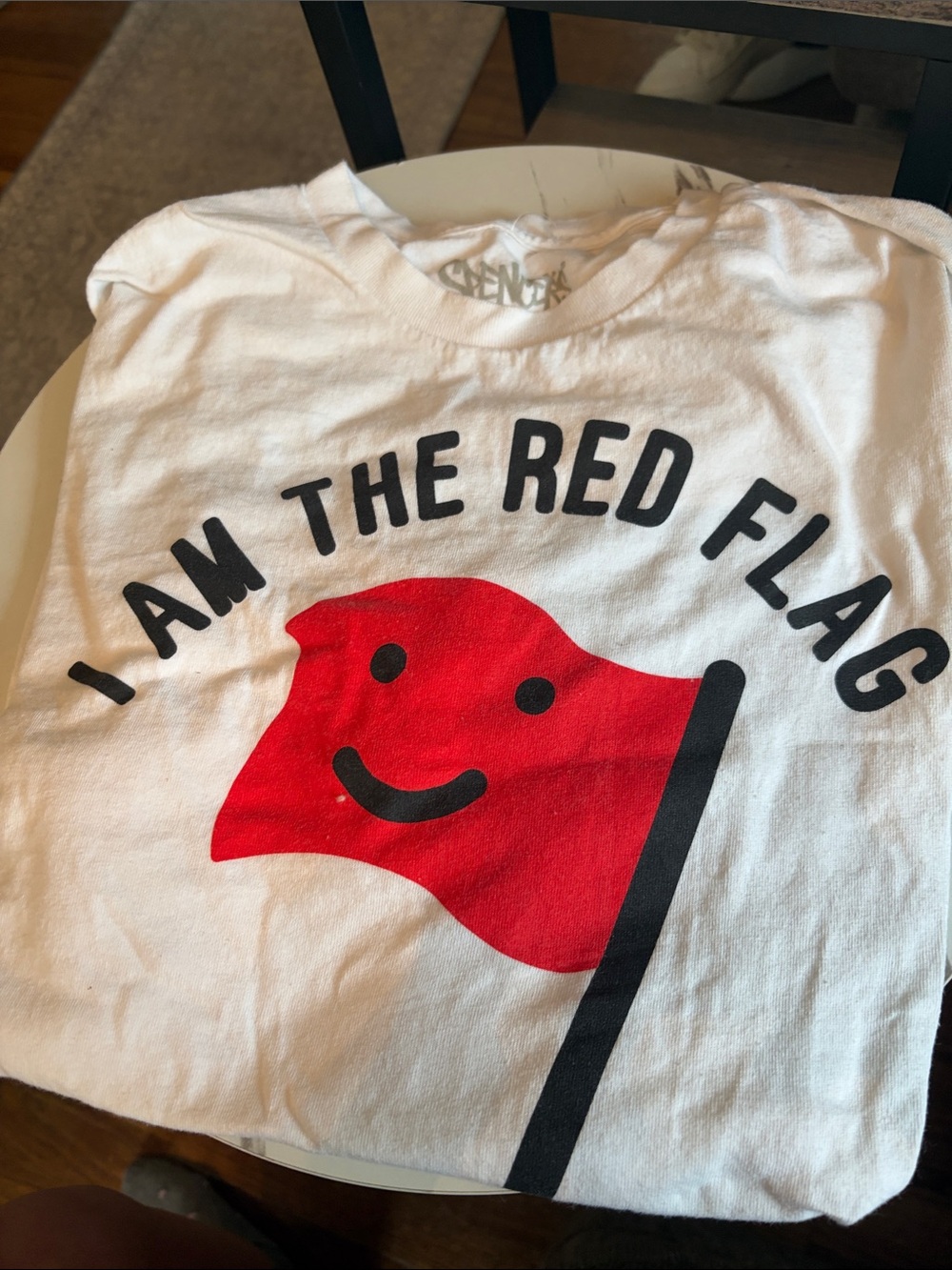 Spencer's White mens Tee with Red Flag Graphic